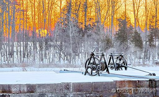 Canal Lock Gate Cranks At Sunrise_P1020501-3.jpg - Photographed along the Rideau Canal Waterway near Smiths Falls, Ontario, Canada.